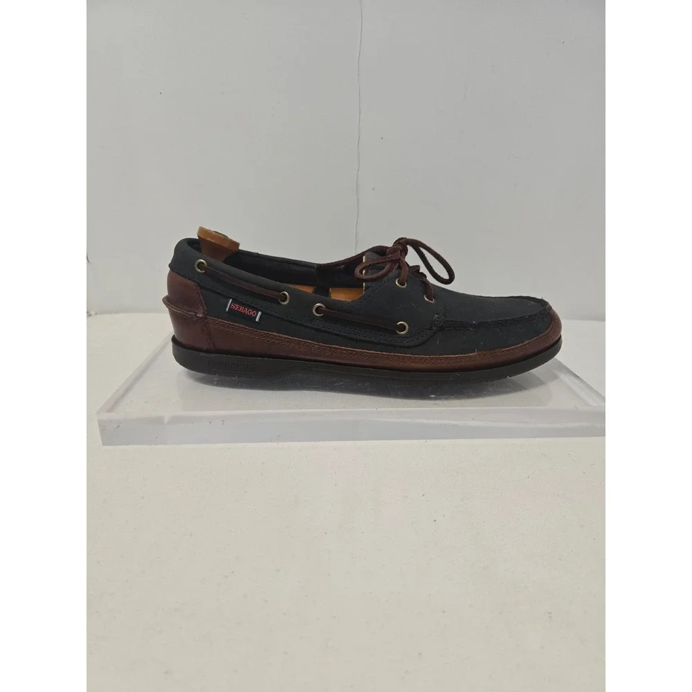 Sebago Docksides Mens Navy Blue Brown Leather Boat Shoes Nautical Loafers
